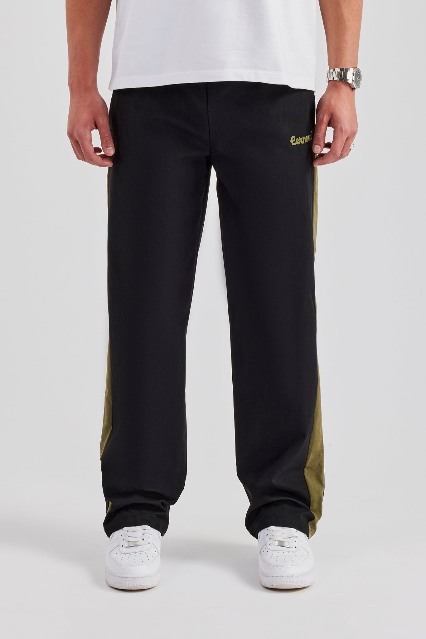 Nylon Contrast Block Straight Leg Jogger - Black